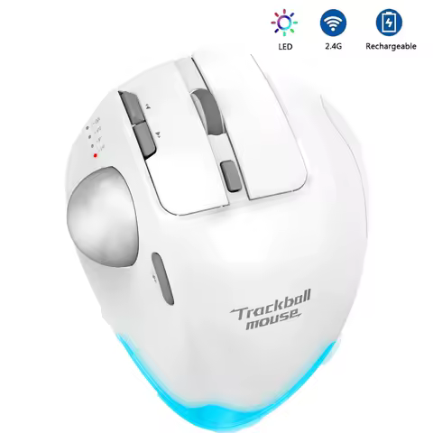 Wireless Trackball Mouse 2.4G RGB Ergonomic Rechargeable Rollerball Mice 3 Device Connection Thumb Control for PC Pad