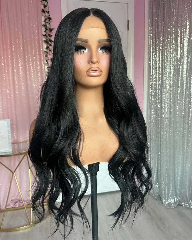 Natural Black Woman Wig Glueless Wear and Go WAvy Lace Frontal Wigs Synthetic High Density Lace Wig High Heat Fiber Frontal Wig