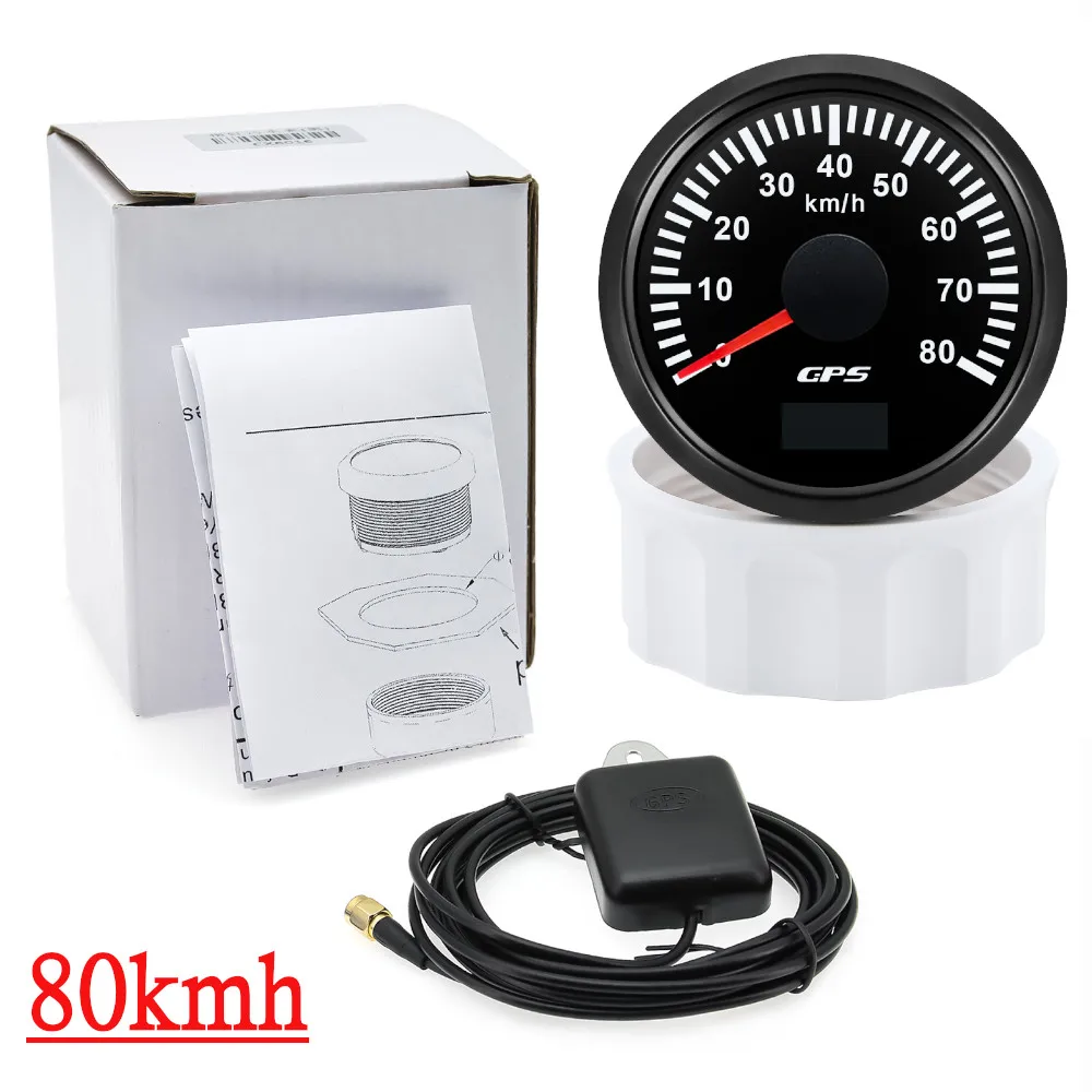 HD 52 mm GPS-Tachometer 30/60/80/120/200 km/h Boot Auto LKW Geschwindigkeitsmesser Messgerät 7-Farben-Hintergrundbeleuchtung mit GPS-Antenne 9–32 V
