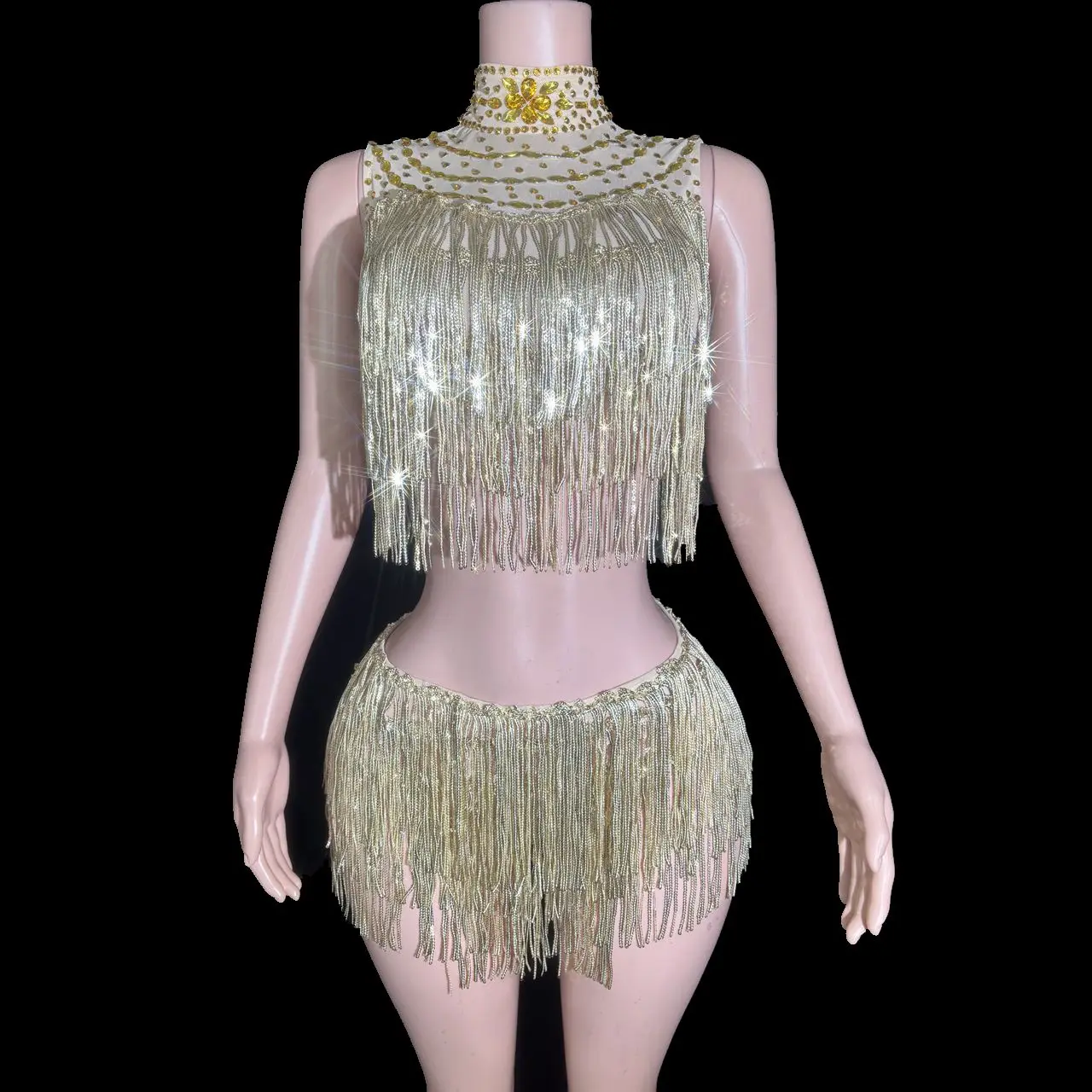 

Sparkly Sequins Crop Top Short Two Pieces Set Women Sexy Celebrate Party Birthday Dress Performance Dance Costume Stage Wear