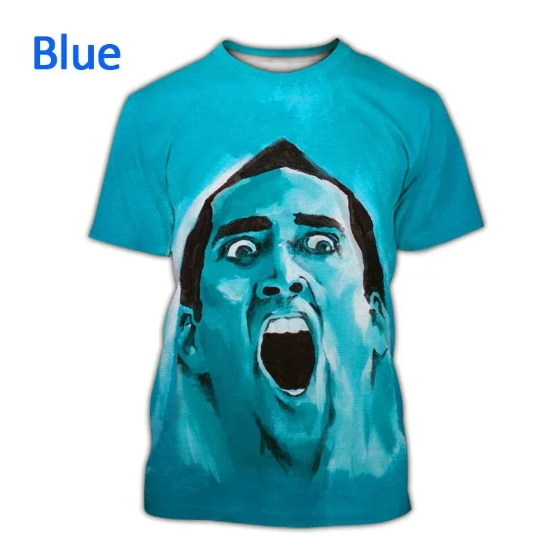 Summer Fun 3D Printed Nicolas Cage Graphic T-shirt for Men and Women Fun Casual Fashion Hip Hop Loose Short Sleeved Top