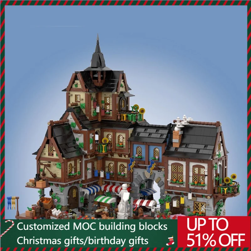 

4658 PCS MOC Medieval Castle Custom Puzzle Model Medieval Town Centre Technical DIY Assembly Set Toy For Children Holiday Gifts