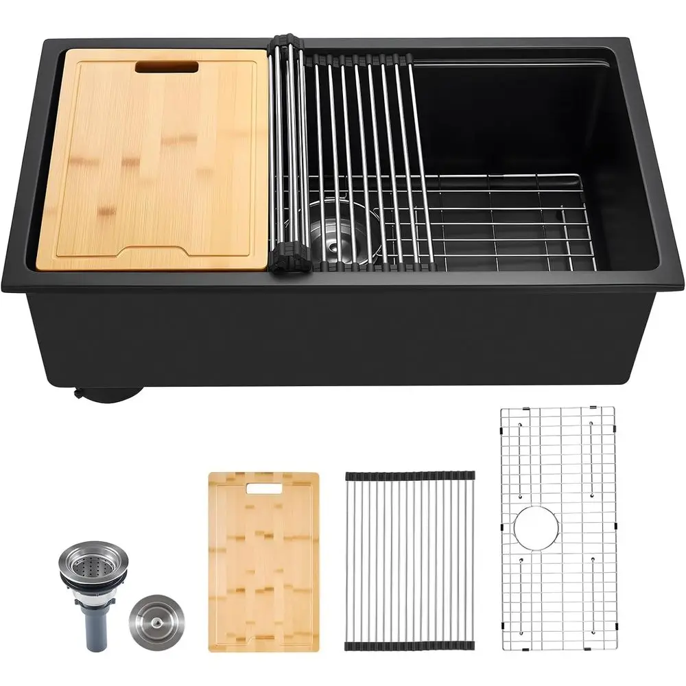 

Кухонная мойка из гранита с одинарной чашей, 33 дюйма, с креплением сверху, с комплектом аксессуаров