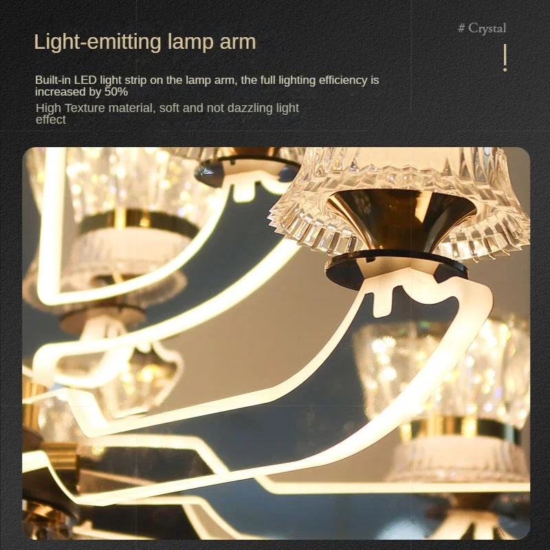 2023 New Modern LED Minimalist High-end Luxury Crystal Chandelier Living Room Lamp Luminescent Lamp Arm Bedroom Restaurant Lamp