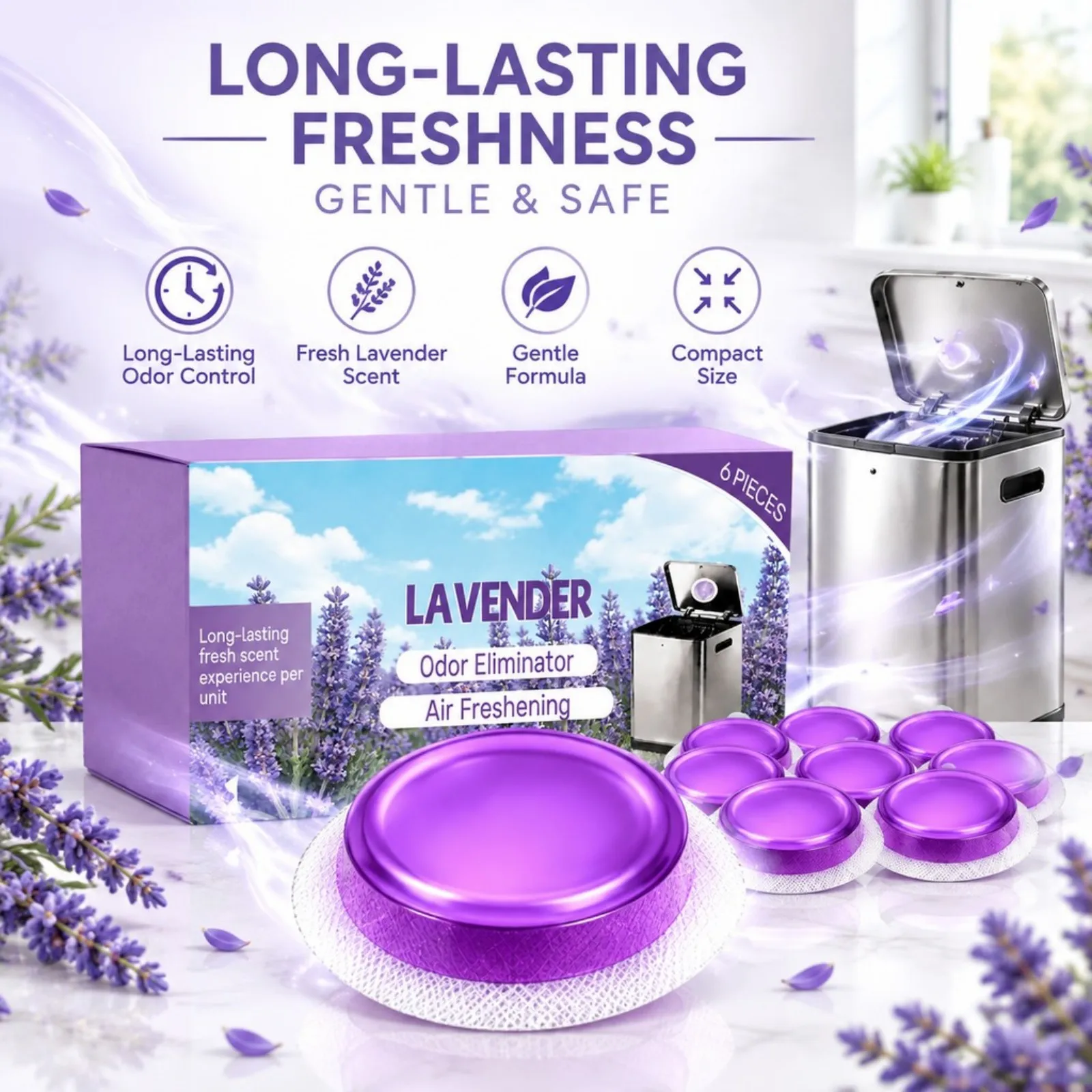 6/12pcs Trash Can Deodorizer Lavender Osmanthus Long Lasting Floral Scent Odor Removal Air Freshener for Indoor Kitchen Bathroom