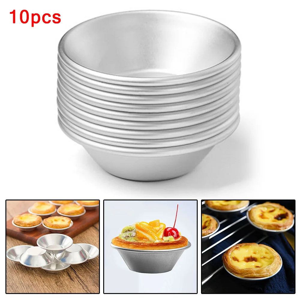 10pcs Egg Tart Mold Aluminum Alloy Egg Tart Cup Cupcake Kitchen Baking Mold Mini Round Baking Oven Pan Pastry Dessert Mould