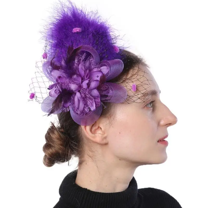 39BD Vintage Feder Haar Clip Handgemachte Haar Kopfbedeckung für Frauen Dame – Detail 4