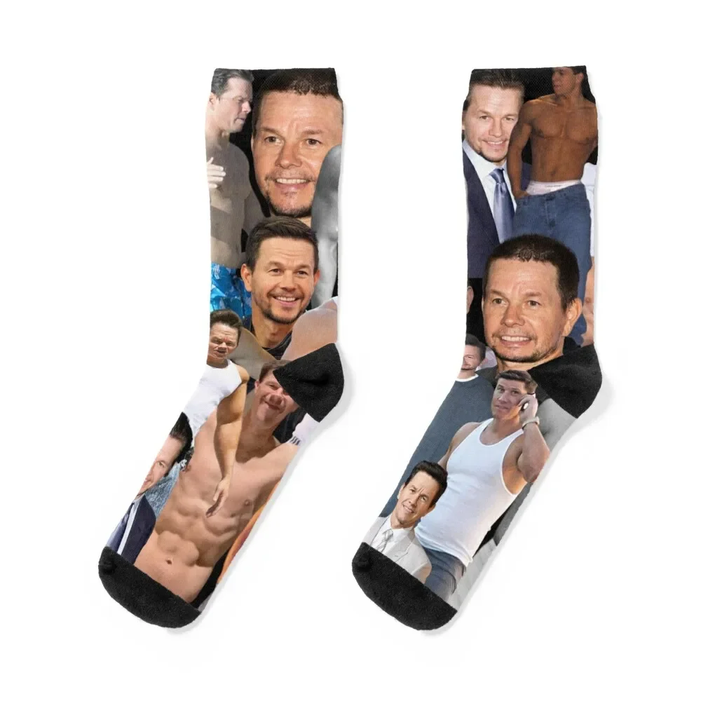 جوارب مارك واالبرج فوتو كولاج سنو غير قابلة للانزلاق جوارب رجبي سعيدة للرجال للسيدات