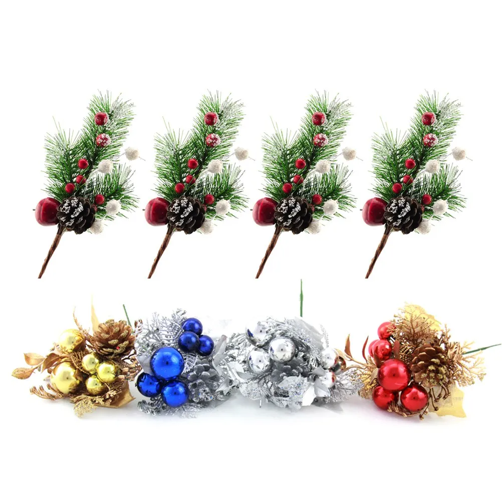 

8pc Christmas Leaf Picks Christmas Ball Fruit Ear Pine Cones Red Berries Pine Cones Red Fruit Holiday Centerpieces Wreaths