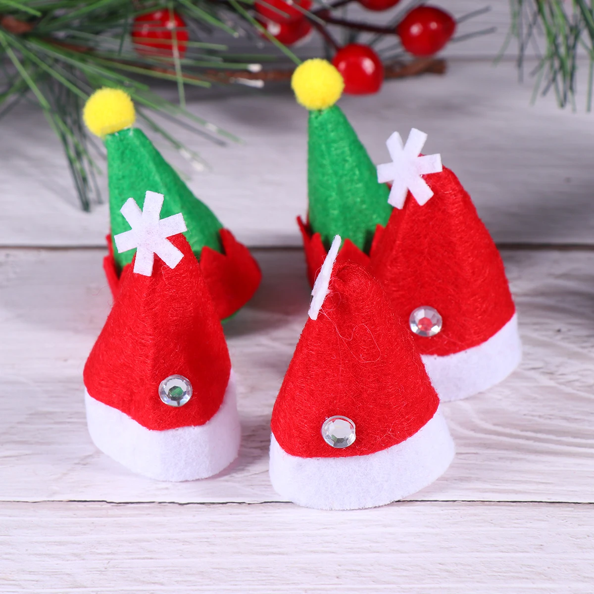 

12 Pcs Christmas Hat Candy Ornaments Xmas Caps Craft Decorations Elf