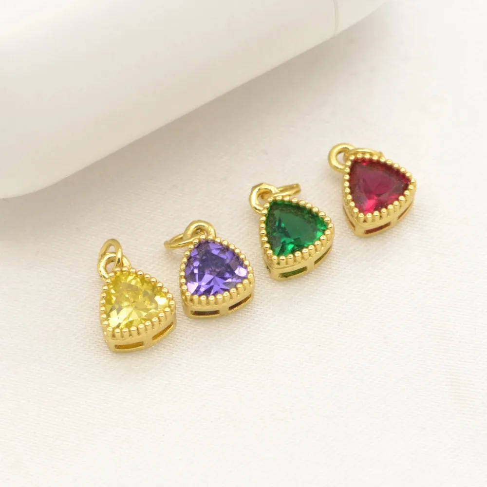 Color Triangular Cubic Zirconia Pendant Copper Edged Zircon Jewelry Charms for Handmade Accessories Earring Material 10 Pcs