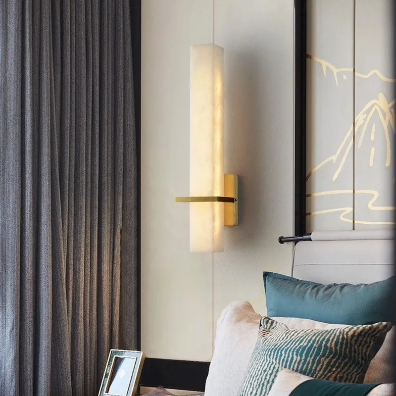 Daixin Chinese bedroom bedside lamp simple marble all copper aisle lamp