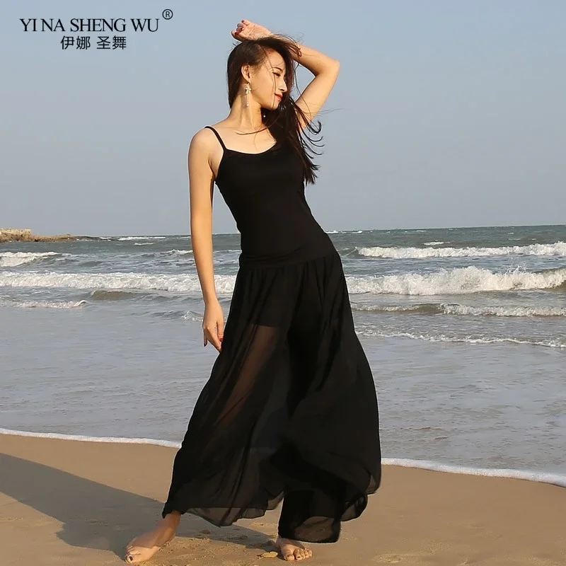 Costume d'entraînement de danse du ventre pour femmes, Costume Modal 2 pièces (haut pantalon/pantalon), vêtements de danse orientale pour filles, pantalons amples noirs, nouveau