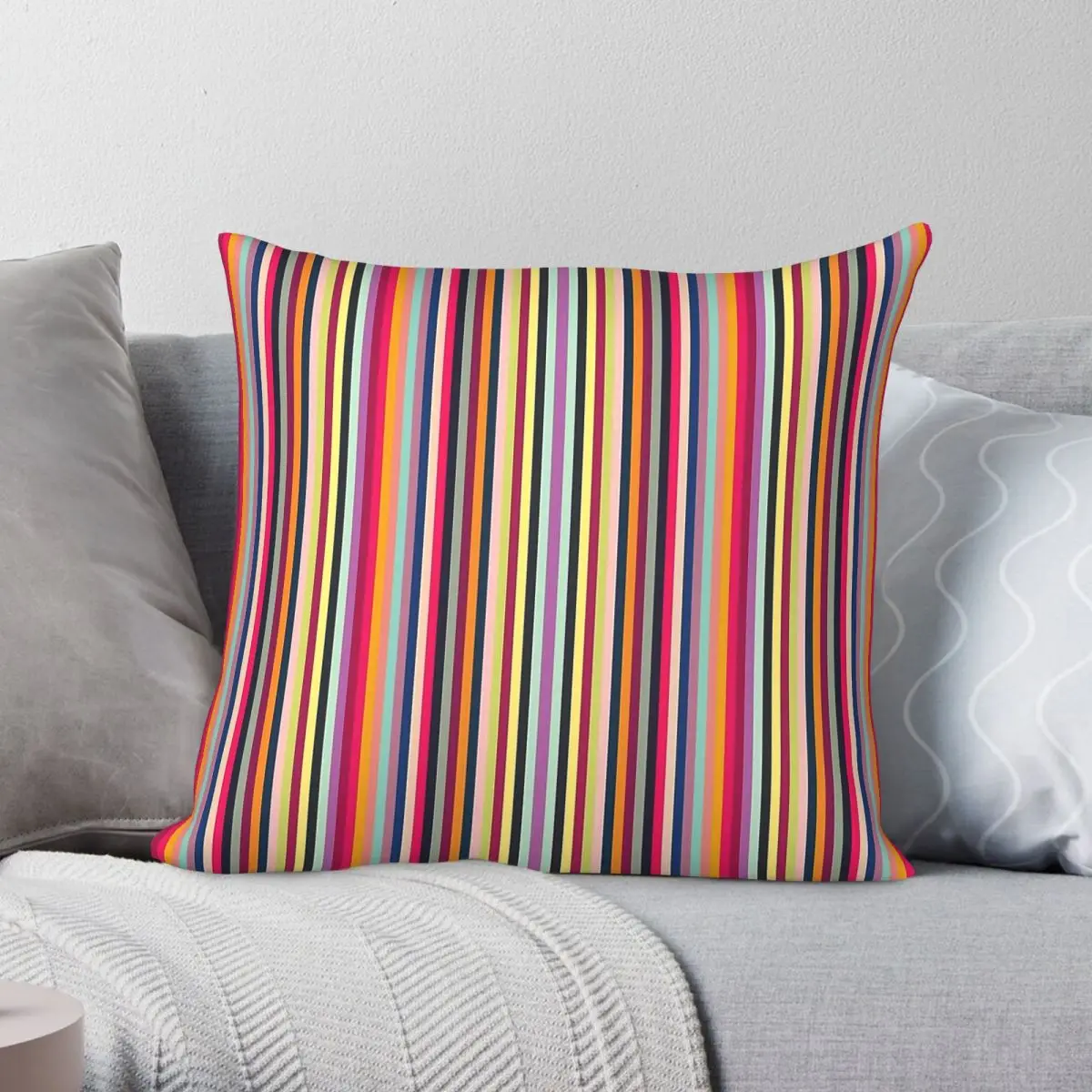 70s Retro Vertical Stripes Square Pillowcase Polyester Linen Velvet Pattern Zip Decorative Sofa Seater Cushion Cover