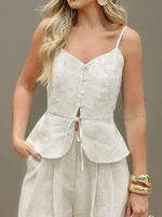 Mueyaruho Women 2026 Summer Office Pant Set Suits Solid Beige Outfits 2 Two Piece Wide Leg Matching Set For Women - Image 3
