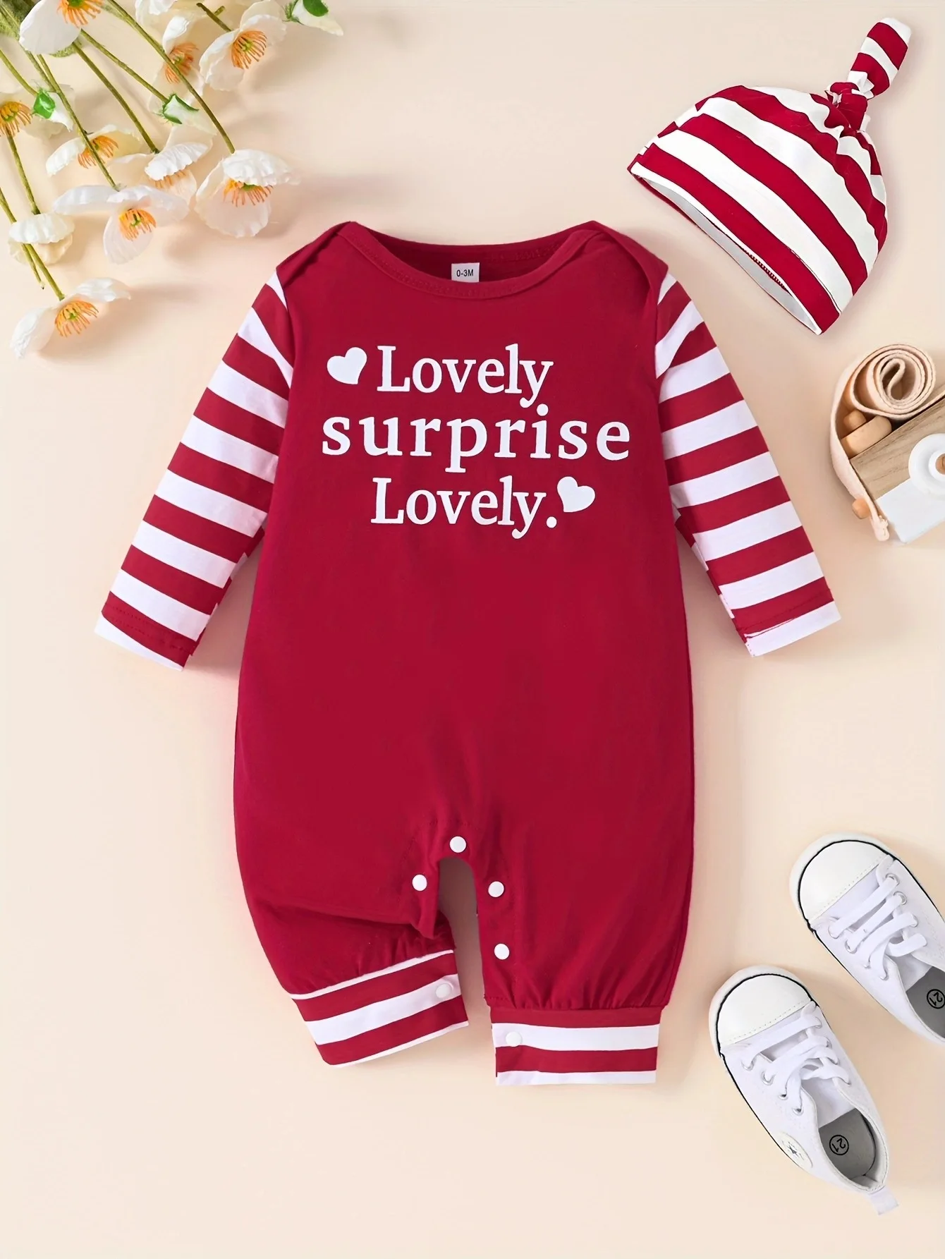 0-18 months Spring and Autumn New Valentine\'s Day Newborn Baby Boys and Girls Letter Printed Long sleeved Pants Striped jumpsuit