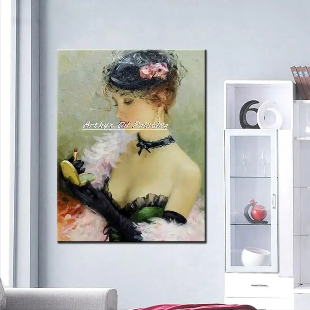 Arthyx Hand Painted Sexy Girl Oil Painting On Canvas Handmade Women Portrait Wall Pictures For Living Room Home Hotel Decoration