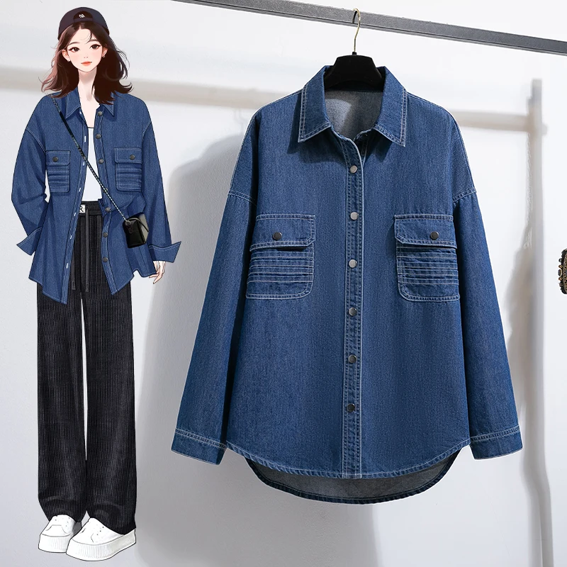 

High-End Women's Denim Shirt Jacket Spring Autumn New Style Commute Artistic Princess Sleeve Long Sleeve Regular Fit Outerwear