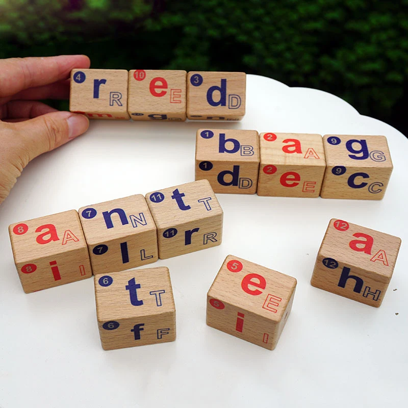 Wooden Magnetic Alphabet Blocks Montessori Phonics Spelling Educational Toy Kids Early Learning Preschool English Words Blocks