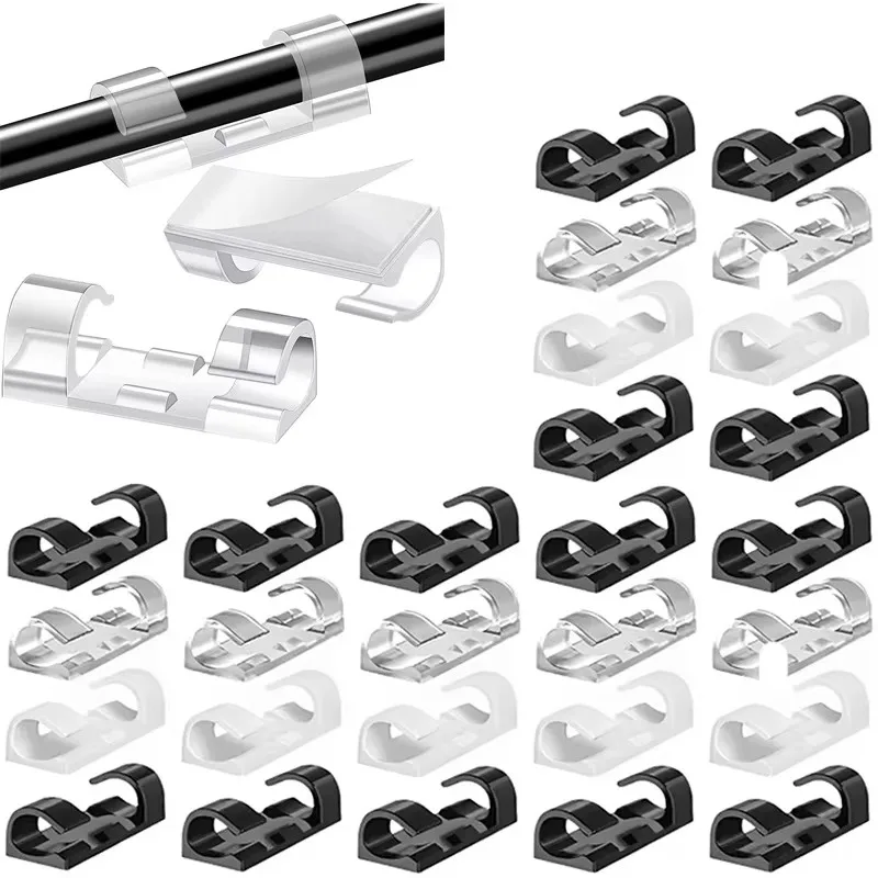 16-60 Pcs Cable Clips Organizer Drop Wire Holder Cord Management Self-Adhesive Cable Manager Fixed Clamp Wire Winder