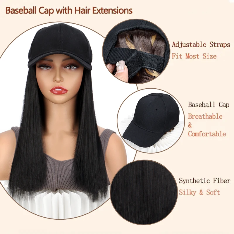 Модный черный парик, бейсболка, цельный, регулируемый парик из синтетических прямых волос, удобная посадка для повседневной носки