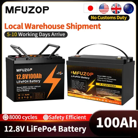 MFUZOP 12V 100Ah Lithium LiFePO4 Battery with 100A BMS Perfect for RV,Golf Cart,Solar Power System,Trolling Motor, Boat, Solar