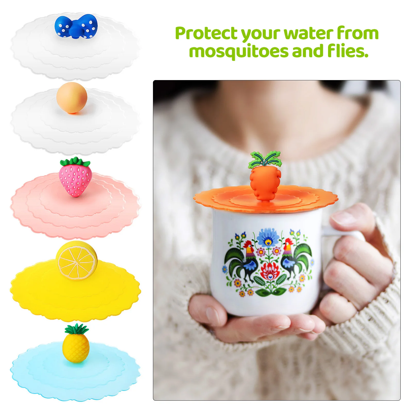 

8pcs Dustproof Cup Lids Fruit Shape Reusable Silicone Covers For Mugs Cups Anti-Leak Universal Lid Set Household Kitchen Bar
