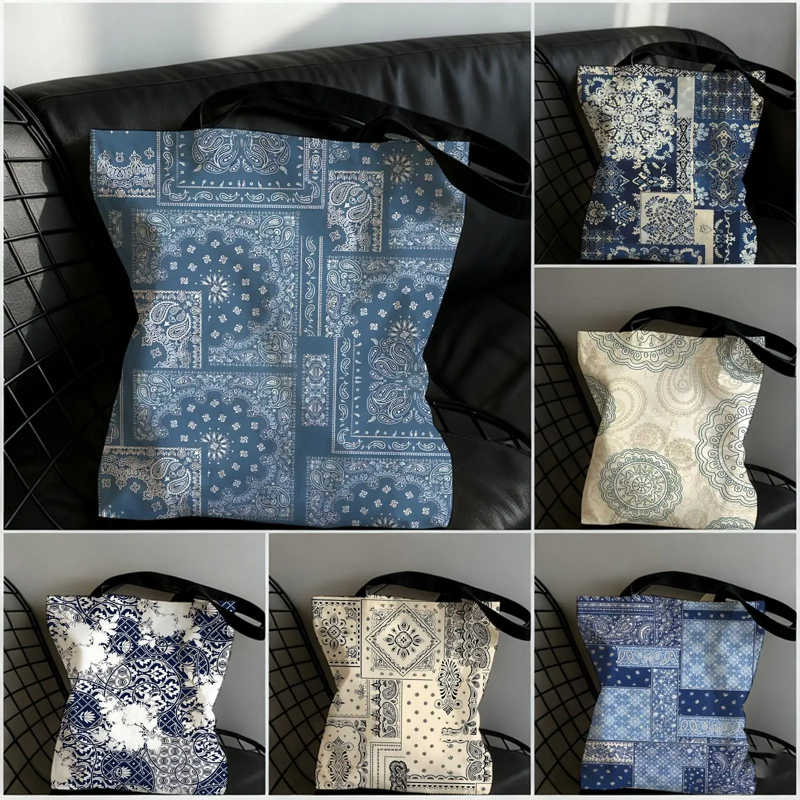 Retro Chic Storage Bags Double-Sided Printed Canvas Tote Bag Large Capacity Women Shoulder Handbag