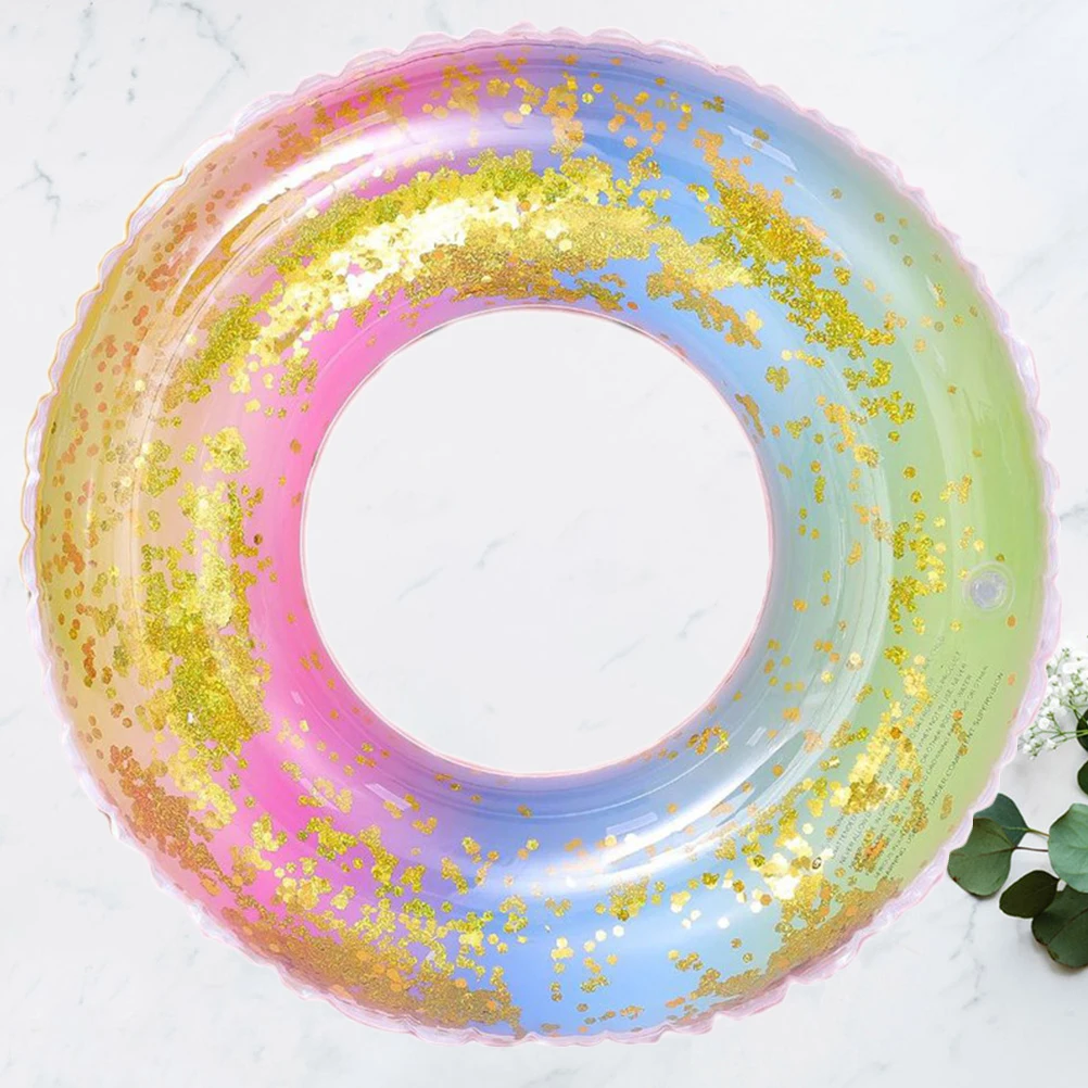 

1pc PVC Rainbow Color Swimming Ring Gradient Color Sequins Semitransparent Swimming Ring Without Air Inflation Tool for 2-4 Year
