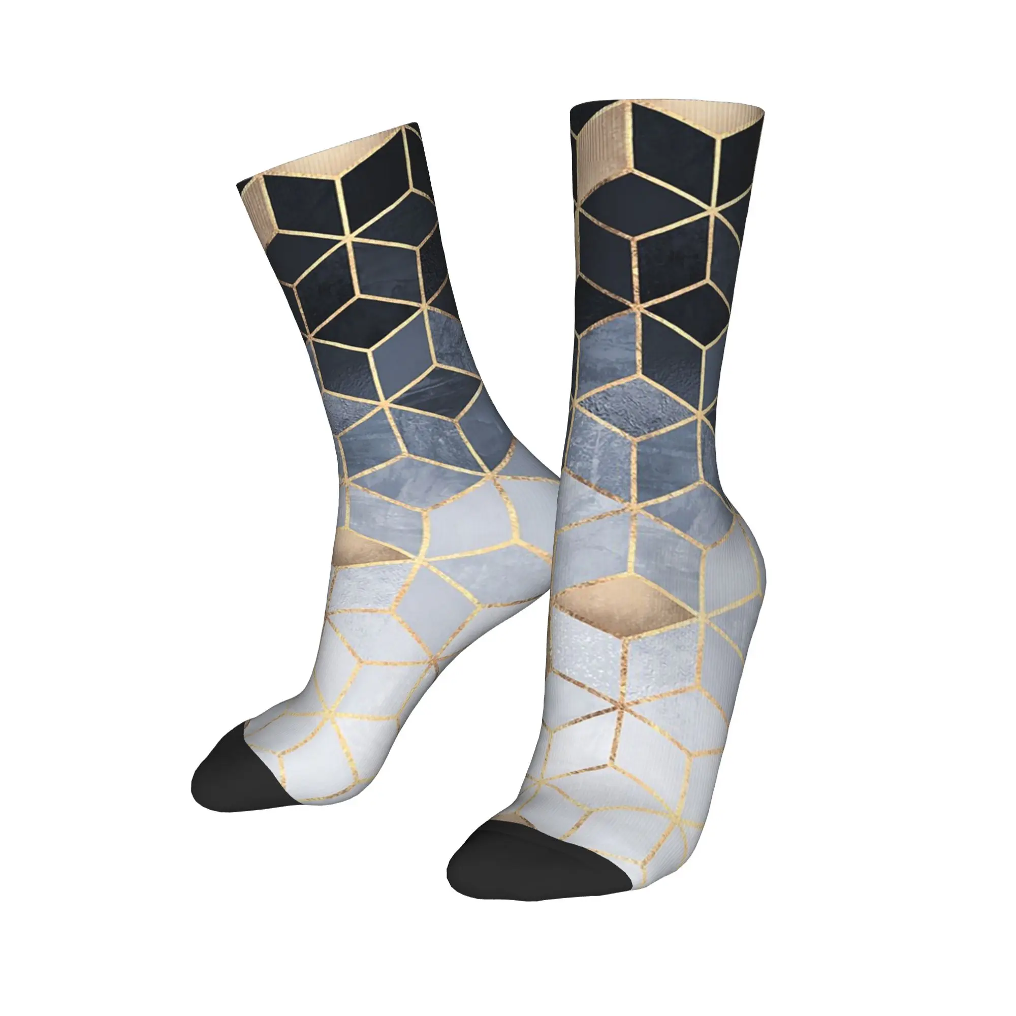 

All Seasons Crew Stockings Funny Gradient Black Grey Cubes Socks Harajuku Hip Hop Long Socks Accessories for Men Women Gifts