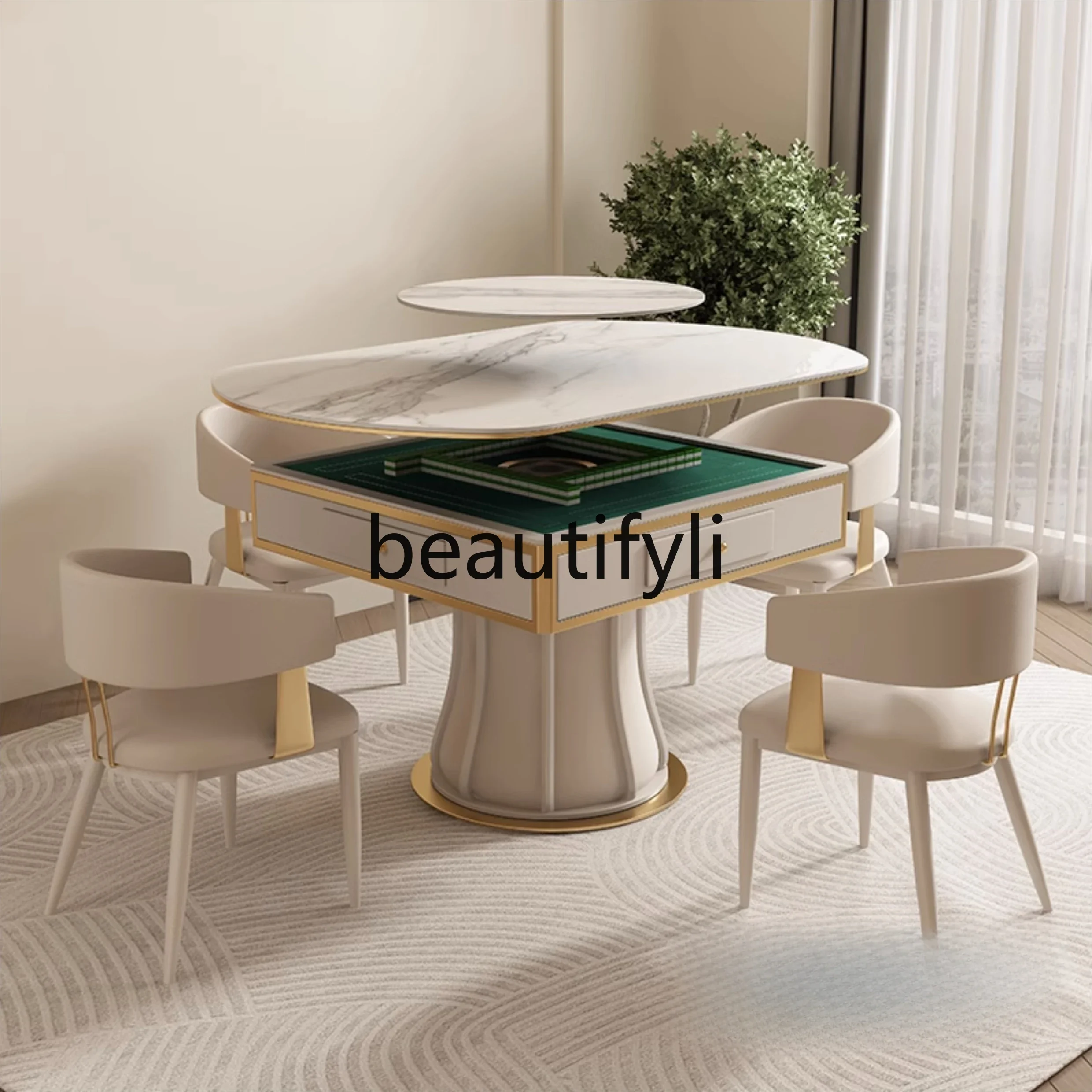 Automatic light luxury mahjong table dining table integrated dual-purpose multi-function silent folding round table