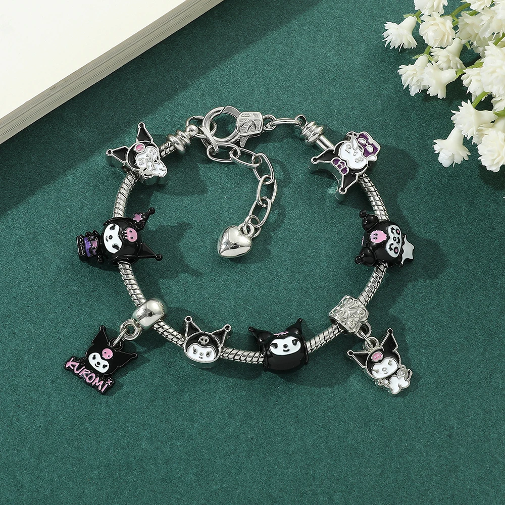 Sanrio Kuromi Bracelet With Chain Silver Color Alloy Jewelry Creative Cartoon Birthday Gift