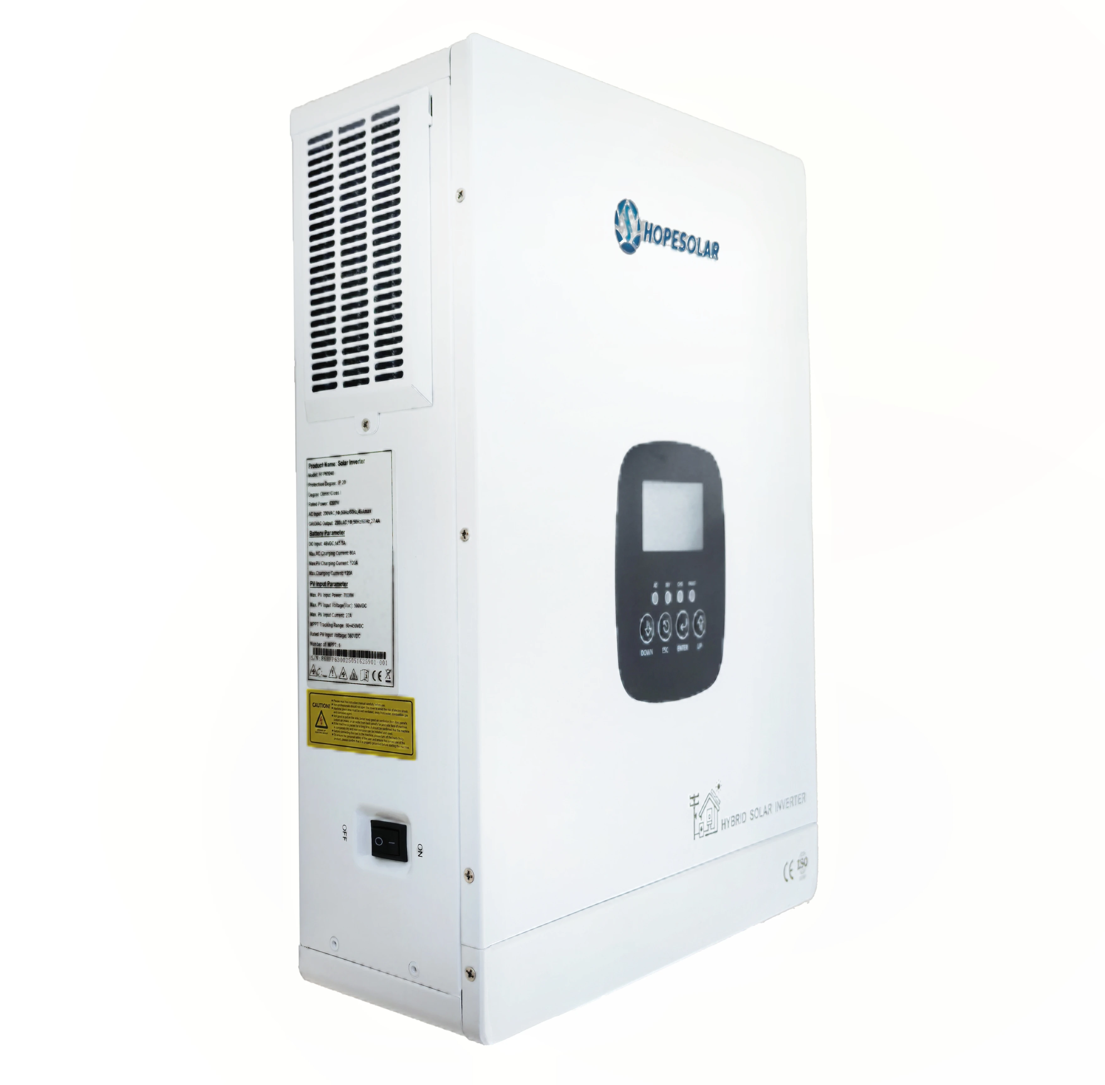 Hope Solar 6.3kW MPPT Hybrid Solar Inverter Lithium Ion Pure Sine Wave for Commercial Solar Backup Smart Energy Management