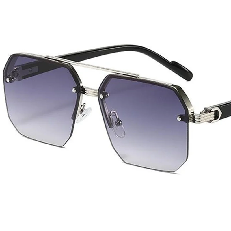 Moda sem aro óculos de sol unisex anti-uv óculos retro polígono ornamental duplo feixe óculos de sol