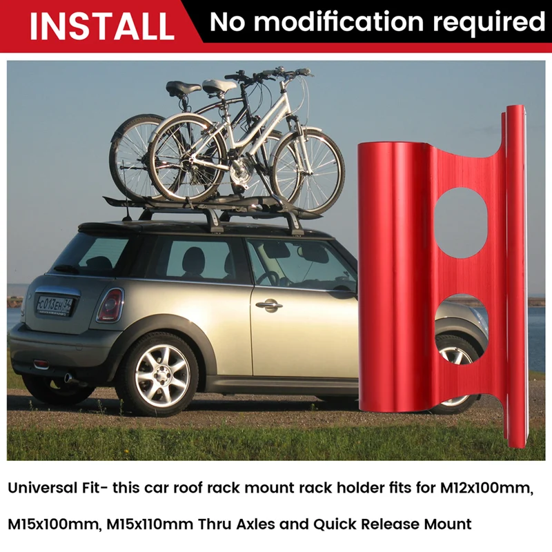 Bike Car Roof Mount Rack Holder Transportation Mount Rack Quick Release Thru Axle Bicycle Carrier Bracket Holder Red-ANKL
