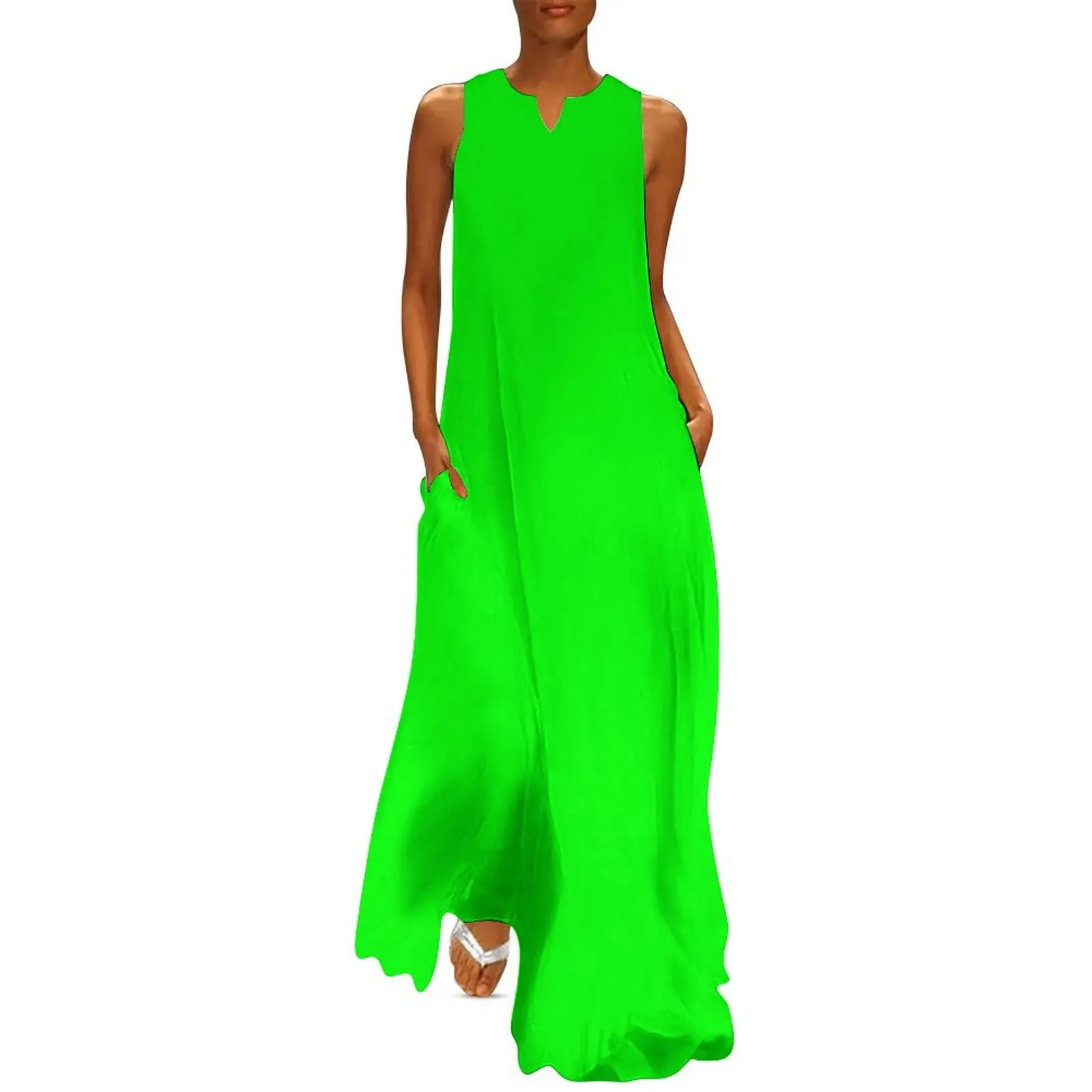 

Neon Green Solid Color Long Dress Casual dresses Evening dresses loose women's dress Dress