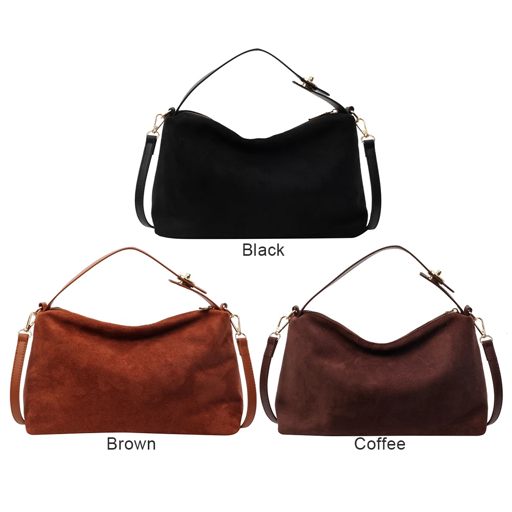 

Women Suede Crossbody Bag Adjustable Strap Satchel Purse With Inner Pocket Zipper Clutch Purse for Work Travel