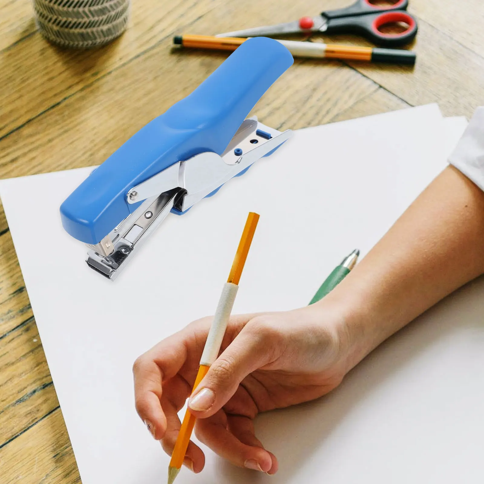 Ручной степлер с синей отделкой, емкостью 100 листов для офиса, класса, объемный степлер, стол для инструментов, необходимый удобный степлер для файлов бумаги