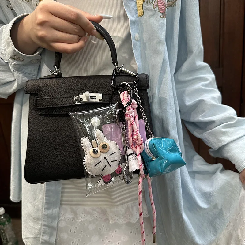 

MINISO Cute Handmade Ugly Cute Leather Rabbit Doll Bag Pendant Accessories Badminton Lanyard Car Keychain Bag Parts Accessories