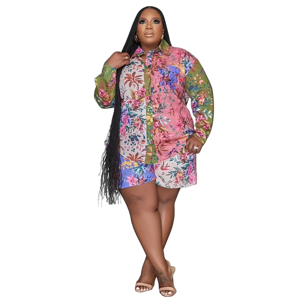 Wsfec XL-5XL plus size zweiteilige Sets Damen bekleidung Langarm Mode druck Sommer Herbst Trend sexy lässige kurze Anzüge