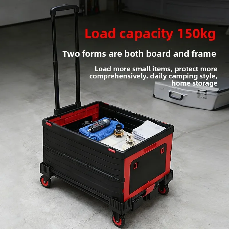 Multi Function Rolling Storage Cart Flatbed Truck Handcart Foldable Storage Box Car Trunk Organizer Push Trolley Flatbed Cart