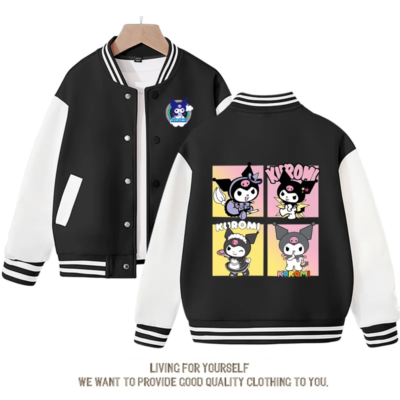 

Куртки Sanrio Kuromi для девочек, весенне-осенний кардиган принцессы с героями мультфильмов для подростков, детская бейсбольная форма, спортивные топы, подарок