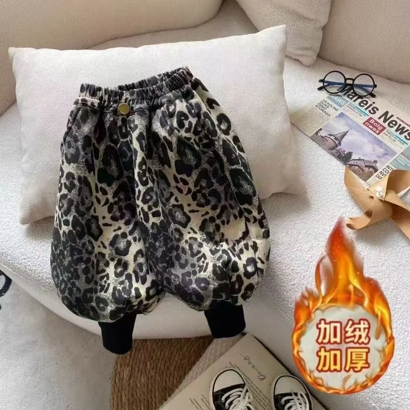 Children's Winter Lantern Pants 2025 New Collection for Boys and Girls with Velvet Pants Leopard Pattern Baby Velvet Pants image 4