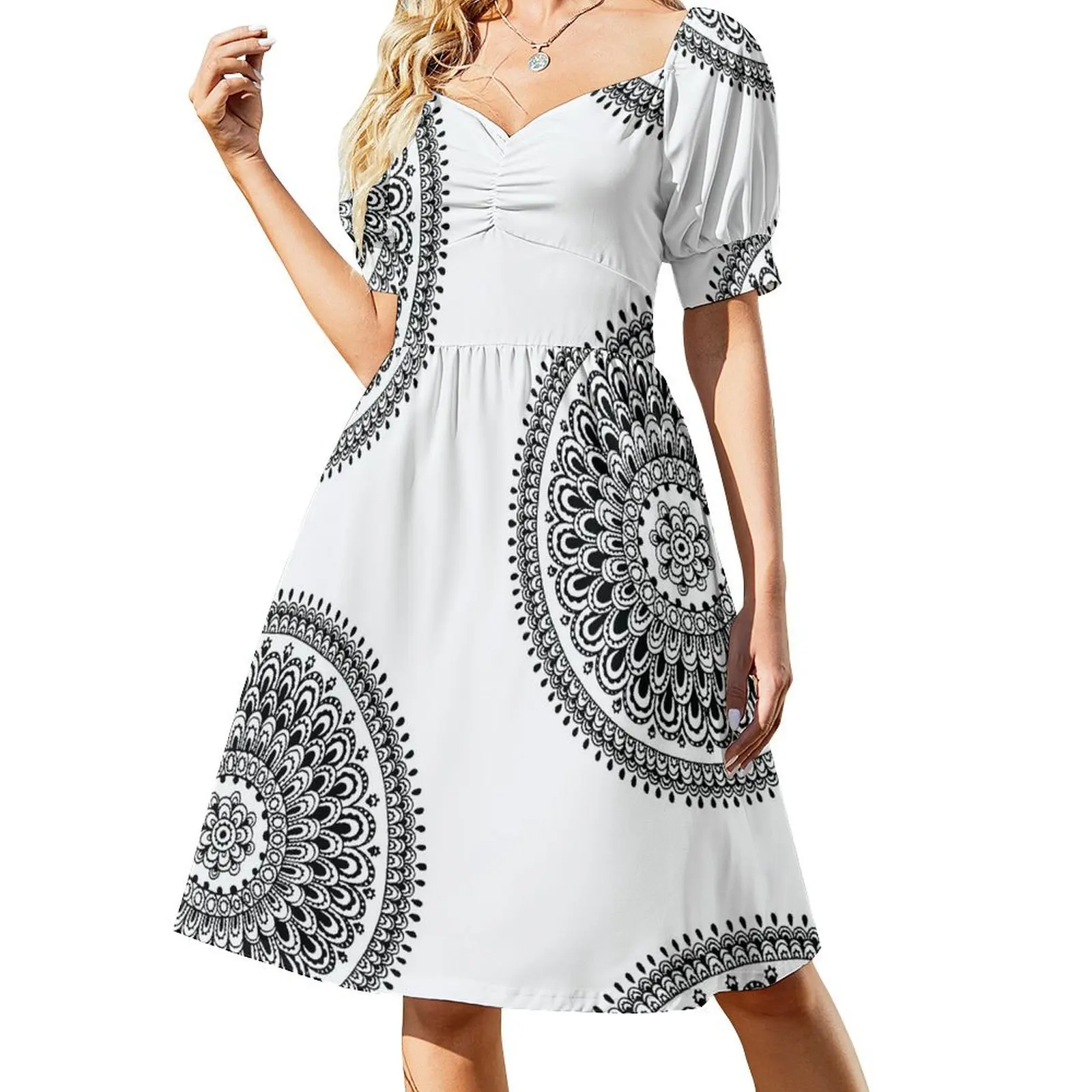 

Mandala Black and White by Hayley Lauren Design Short Sleeved Dress dress women summer 2025 Dress