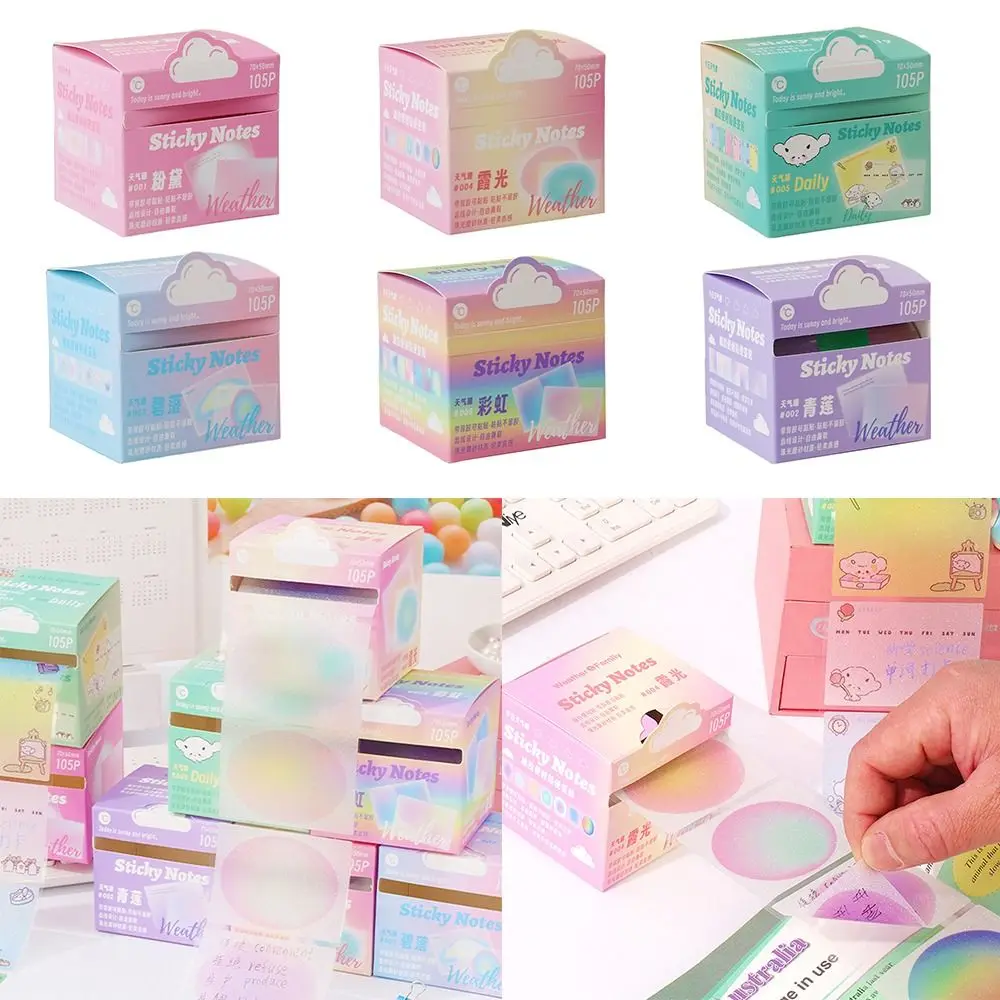 105 ورقة/لفة ملاحظات لاصقة قابلة للسحب شفافة محمولة طالب القرطاسية ملاحظات لاصقة متعددة الوظائف مخطط الألوان ملصق