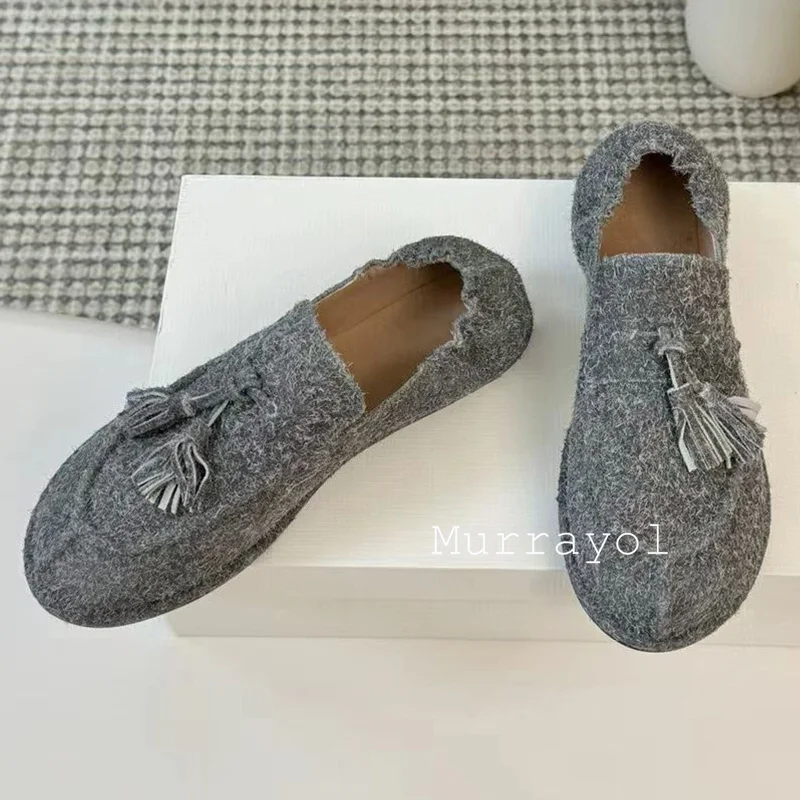 Nuovi mocassini piatti con punta tonda con decorazione nappa Scarpe singole in vera pelle tinta unita da donna Scarpe da ufficio versatili primavera autunno