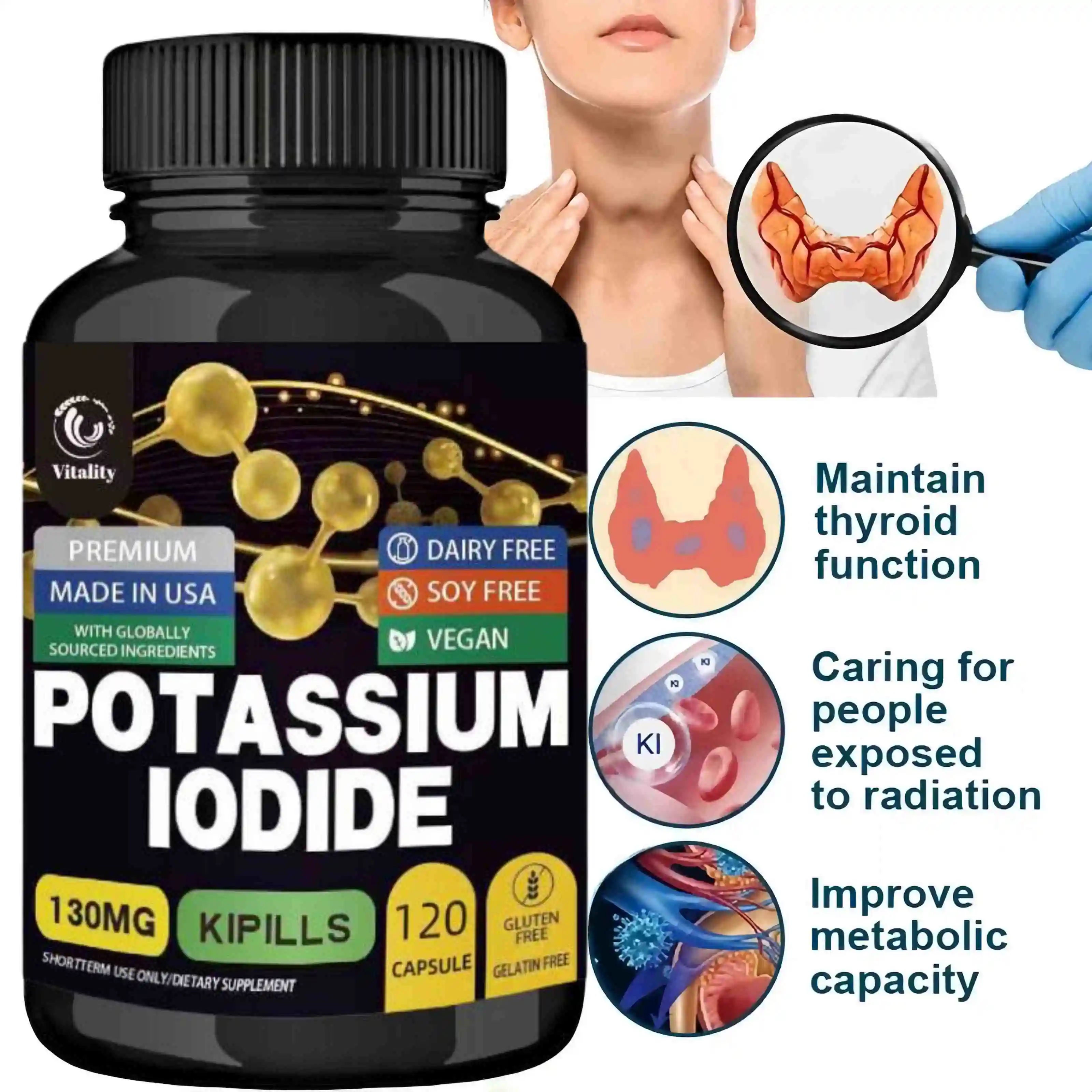 Potassium Iodide Capsules 130mg - Pure Potassium Iodide Tablets for Radiation Exposure for Kids & Adults