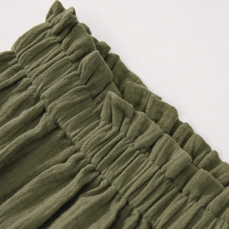 100% Cotton Gauze Pleated Elastic Waist Girls Skirts 2024 Summer New Casual Loose Retro Skirt With Pockets