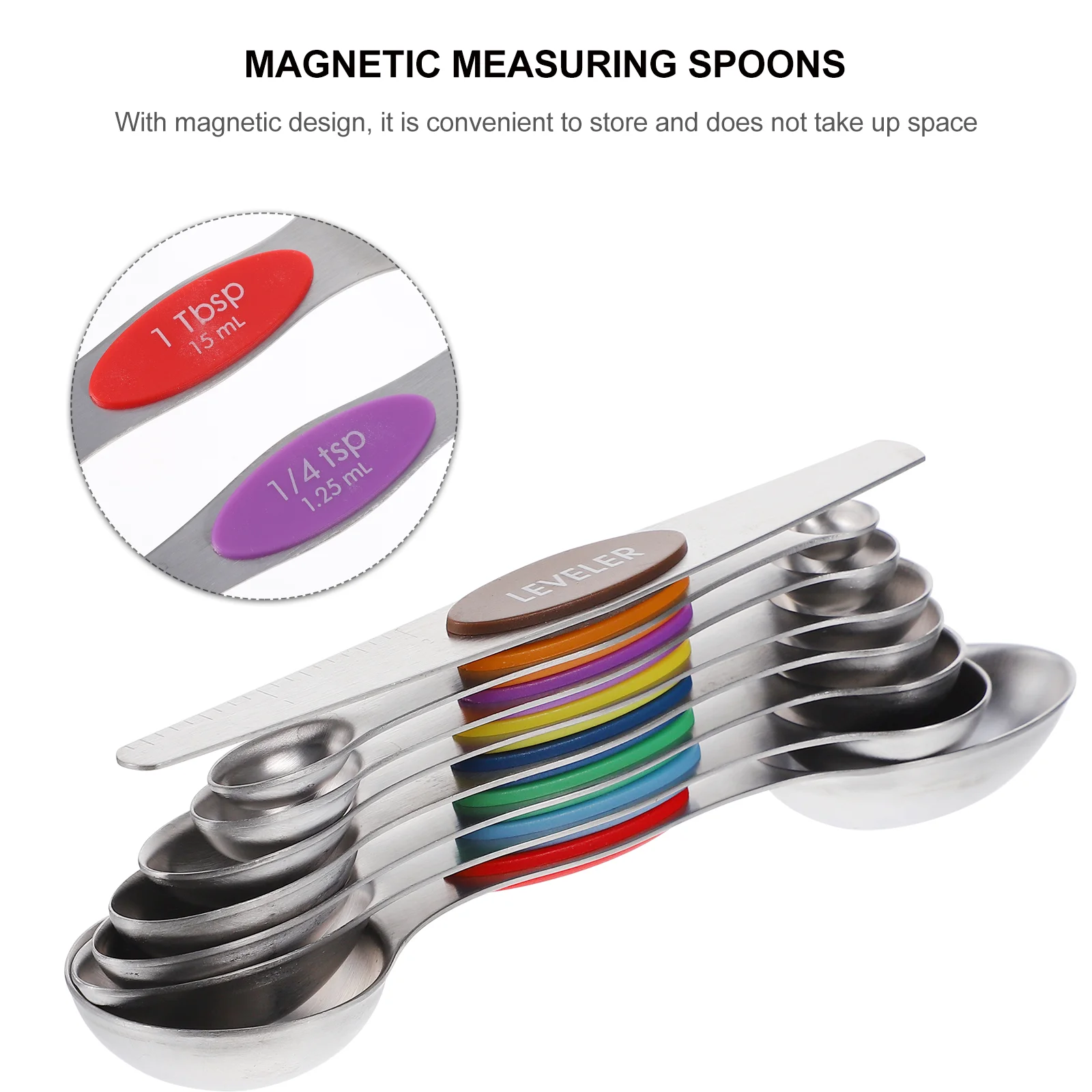 8 Pcs Stainless Steel Measuring Spoon Baking Magnetic Teaspoon Kitchen Spoons Measure with Scale