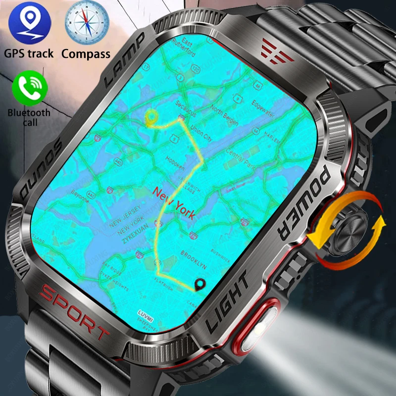 

Новые умные часы 2026 года с LED-фонариком, военными функциями, GPS, водонепроницаемостью IP68, для активного отдыха, фитнес-трекер, монитор здоровья, 2.01 дюйма, с функцией звонков по Bluetooth
